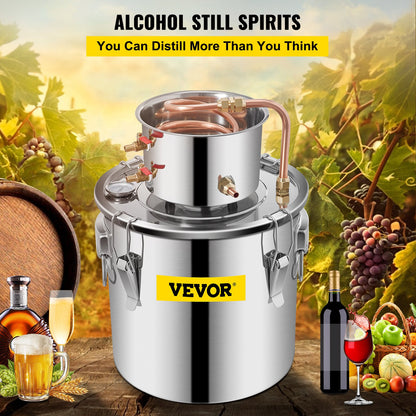 VEVOR Alcohol Still 5Gal/21L, Alcohol Distiller with Circulating Pump, Alcohol Still Copper Tube, Whiskey Distilling Kit with Build-In Thermometer, Whiskey Making Kit for DIY Alcohol, Stainless Steel - ZLSJ5GALDTDB00001V1 - view 2