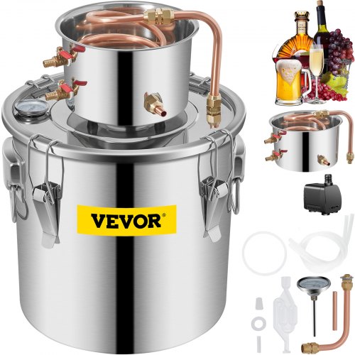 VEVOR Alcohol Still 9.6Gal/38L, Alcohol Distiller with Circulating Pump, Alcohol Still Copper Tube, Whiskey Distilling Kit with Build-In Thermometer, Whiskey Making Kit for DIY Alcohol, Stainless Stee - ZLSJ8GALDTDB00001V1 - view 1