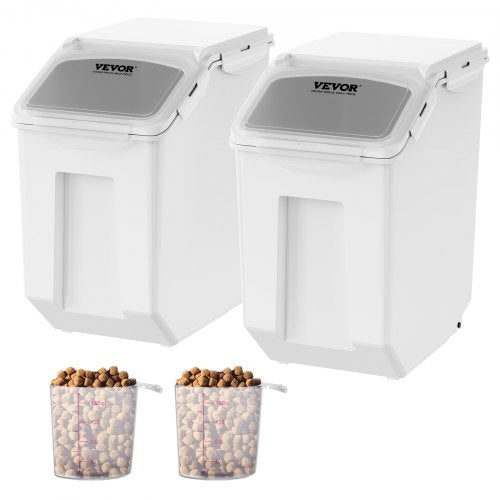 VEVOR Ingredient Storage Bin, 2 x 15L Dispenser Bin with 2 Measuring Cups, Attachable Casters and Airtight Lid, 2 Pcs/Set Dog Pet Food Storage Container, PP Material Kitchen Rice Cereal Flour Bin - ZMXMX215L2CHMATLFV0 - view 1