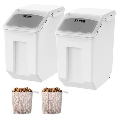 VEVOR Ingredient Storage Bin, 2 x 15L Dispenser Bin with 2 Measuring Cups, Attachable Casters and Airtight Lid, 2 Pcs/Set Dog Pet Food Storage Container, PP Material Kitchen Rice Cereal Flour Bin - ZMXMX215L2CHMATLFV0 - view 1