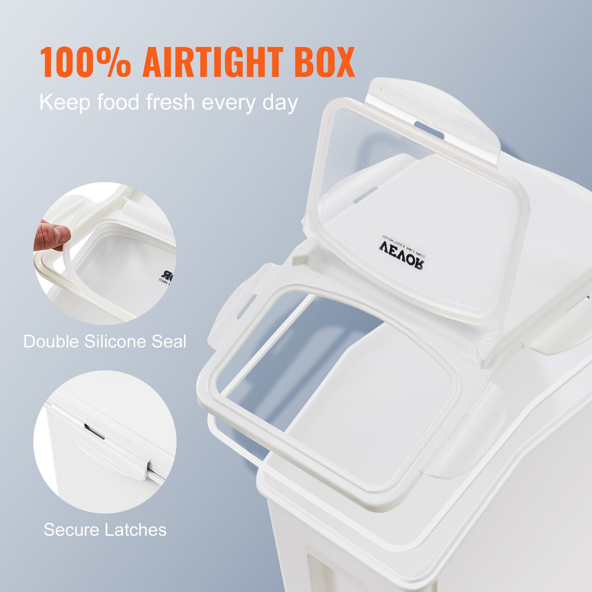 VEVOR Ingredient Storage Bin, 2 x 15L Dispenser Bin with 2 Measuring Cups, Attachable Casters and Airtight Lid, 2 Pcs/Set Dog Pet Food Storage Container, PP Material Kitchen Rice Cereal Flour Bin - ZMXMX215L2CHMATLFV0 - view 3