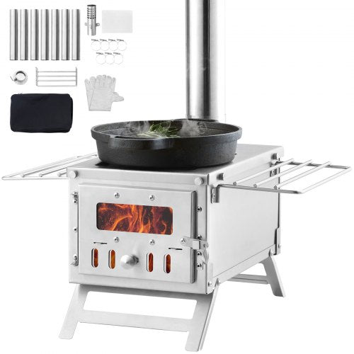 VEVOR Portable Wood Burning Camping Stove with Chimney Pipe Kit, Tent Stove for Outdoor Cooking and Hot Tent Heating, Multiple Sizes - ZPQNLFX80INCHMHMCV0 - view 1