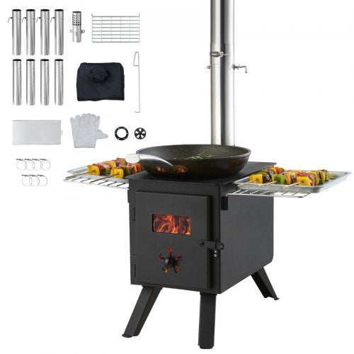 VEVOR Portable Wood Burning Camping Stove with Chimney Pipe Kit, Tent Stove for Outdoor Cooking and Hot Tent Heating, Multiple Sizes - ZPQNLFX86INCH1GEGV0 - view 1
