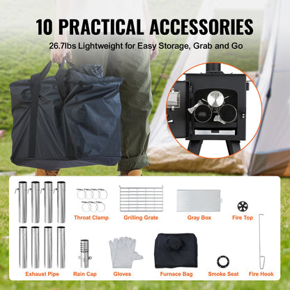 VEVOR Portable Wood Burning Camping Stove with Chimney Pipe Kit, Tent Stove for Outdoor Cooking and Hot Tent Heating, Multiple Sizes - ZPQNLFX86INCH1GEGV0 - view 3