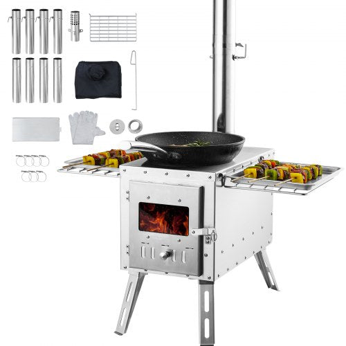 VEVOR Portable Wood Burning Camping Stove with Chimney Pipe Kit, Tent Stove for Outdoor Cooking and Hot Tent Heating, Multiple Sizes - ZPQNLFX86INCHJ36WV0 - view 1