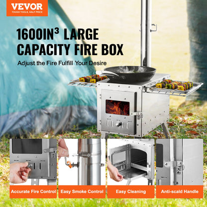 VEVOR Portable Wood Burning Camping Stove with Chimney Pipe Kit, Tent Stove for Outdoor Cooking and Hot Tent Heating, Multiple Sizes - ZPQNLFX86INCHJ36WV0 - view 2