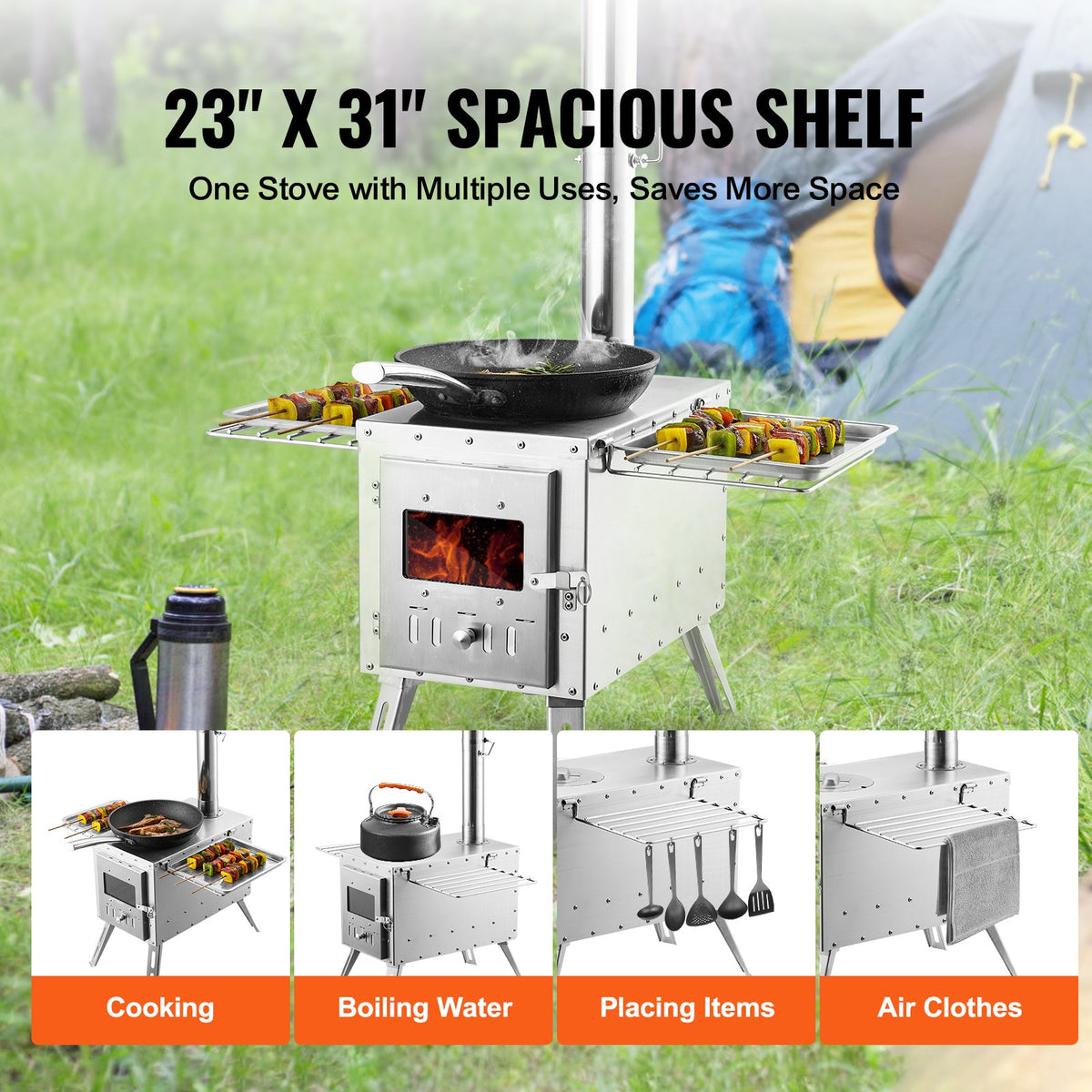 VEVOR Portable Wood Burning Camping Stove with Chimney Pipe Kit, Tent Stove for Outdoor Cooking and Hot Tent Heating, Multiple Sizes - ZPQNLFX86INCHJ36WV0 - view 3