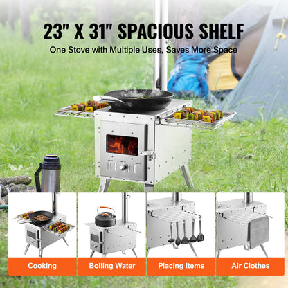 VEVOR Portable Wood Burning Camping Stove with Chimney Pipe Kit, Tent Stove for Outdoor Cooking and Hot Tent Heating, Multiple Sizes - ZPQNLFX86INCHJ36WV0 - view 3