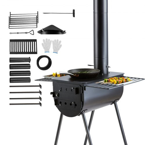 VEVOR Portable Wood Burning Camping Stove with Chimney Pipe Kit, Tent Stove for Outdoor Cooking and Hot Tent Heating, Multiple Sizes - ZPQNLY118INCH0BTVV0 - view 1