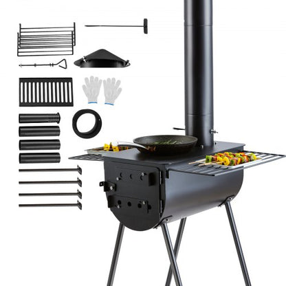 VEVOR Portable Wood Burning Camping Stove with Chimney Pipe Kit, Tent Stove for Outdoor Cooking and Hot Tent Heating, Multiple Sizes - ZPQNLY118INCH0BTVV0 - view 1