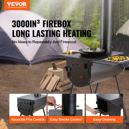 VEVOR Portable Wood Burning Camping Stove with Chimney Pipe Kit, Tent Stove for Outdoor Cooking and Hot Tent Heating, Multiple Sizes - ZPQNLY118INCH0BTVV0 - view 2