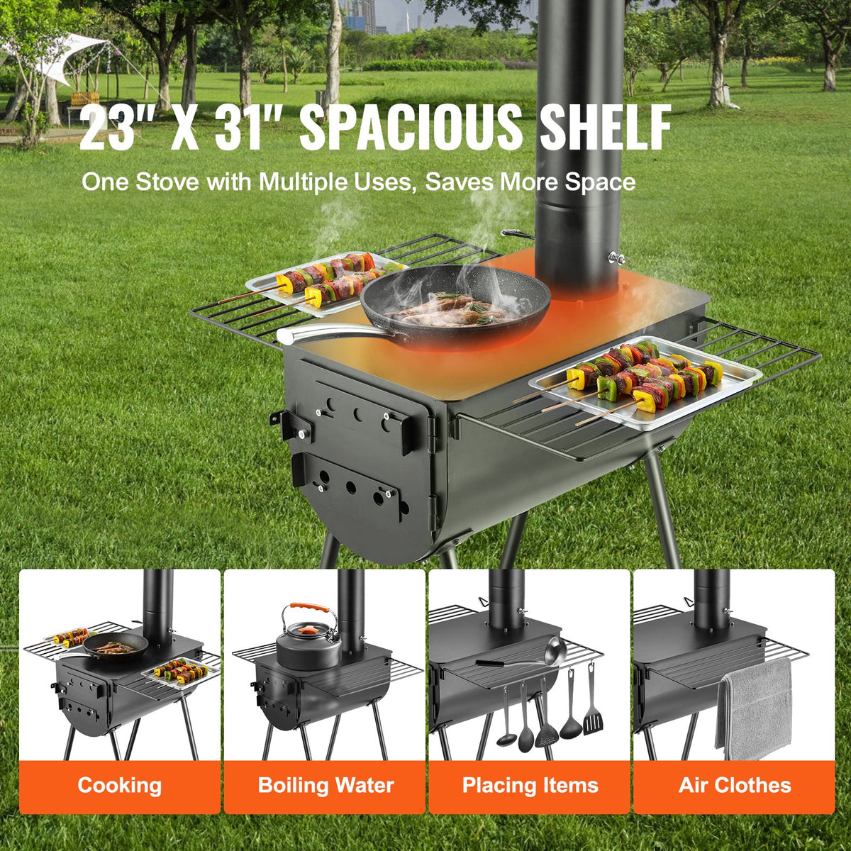 VEVOR Portable Wood Burning Camping Stove with Chimney Pipe Kit, Tent Stove for Outdoor Cooking and Hot Tent Heating, Multiple Sizes - ZPQNLY118INCH0BTVV0 - view 3