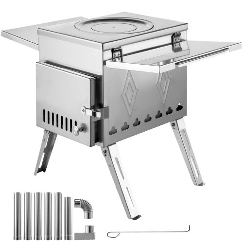 VEVOR Portable Wood Burning Camping Stove with Chimney Pipe Kit, Tent Stove for Outdoor Cooking and Hot Tent Heating, Multiple Sizes - ZPQNLYXBXGL000001V0 - view 1