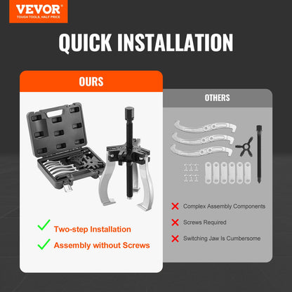 VEVOR Gear Puller Set, 3" and 7" Puller Kit, 3 Jaw Gear Bearing Flywheel Pulley Removal Tool, 2 or 3 Reversible Jaws Wheel Puller, Vertically and Horizontally, External and - ZSLMJ237INCH3C9JFV0 - view 2