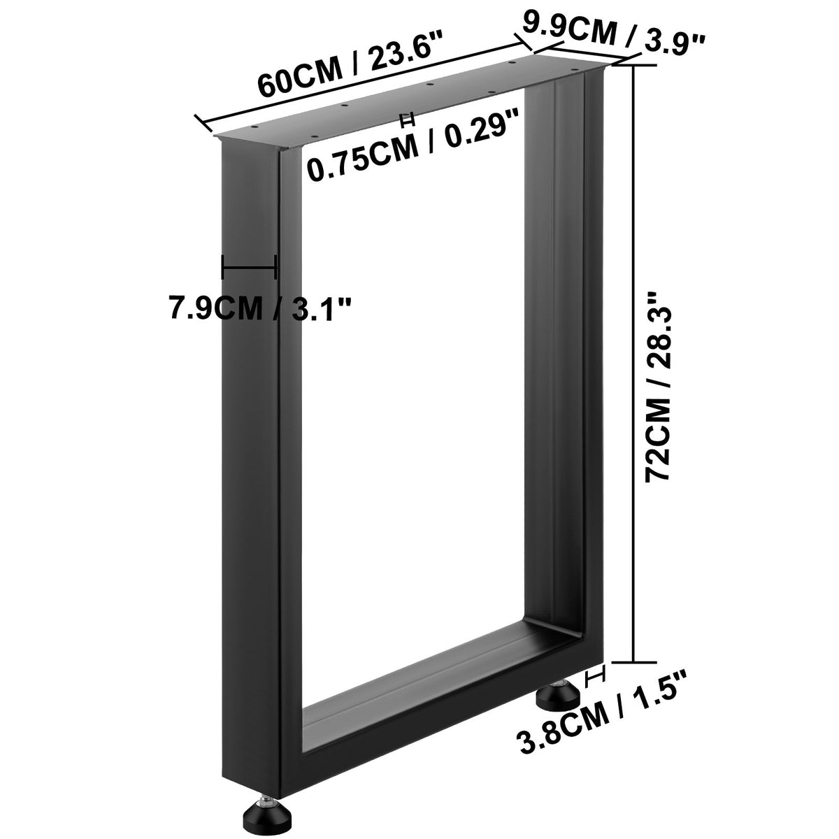 VEVOR Square Steel Table Legs, 28x24 in, Set of 2 - view 2