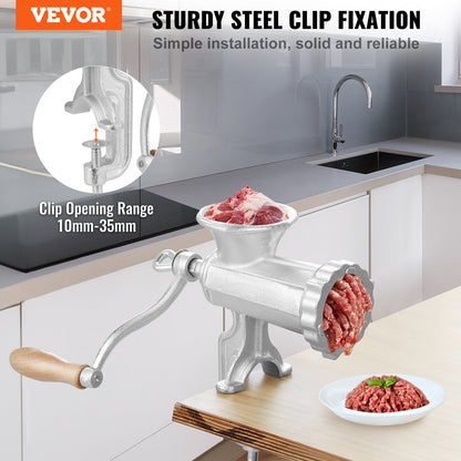 VEVOR Manual Meat Grinder, Heavy Duty Cast Iron Hand Meat Grinder with Steel Table Clamp, Meat Mincer Sausage Maker with 1 Cutting Blade, 2 Cutting Plates, 3 Sausage Tubes for Beef Pepper Mushroom - ZTSDJRJZT800S8NBLV0 - view 2
