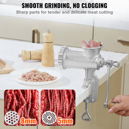 VEVOR Manual Meat Grinder, Heavy Duty Cast Iron Hand Meat Grinder with Steel Table Clamp, Meat Mincer Sausage Maker with 1 Cutting Blade, 2 Cutting Plates, 3 Sausage Tubes for Beef Pepper Mushroom - ZTSDJRJZT800S8NBLV0 - view 3