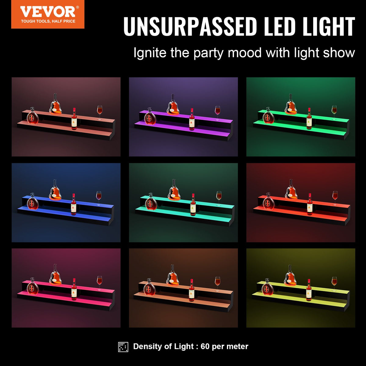 VEVOR Liquor Bottle Display Shelf - Select Your Configuration - ZTXJPLED240RF8ZR0V1 - view 2