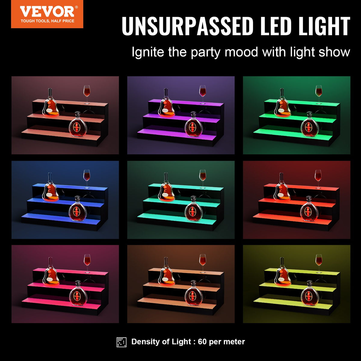 VEVOR Liquor Bottle Display Shelf - Select Your Configuration - ZTXJPLED324RFDT96V1 - view 2