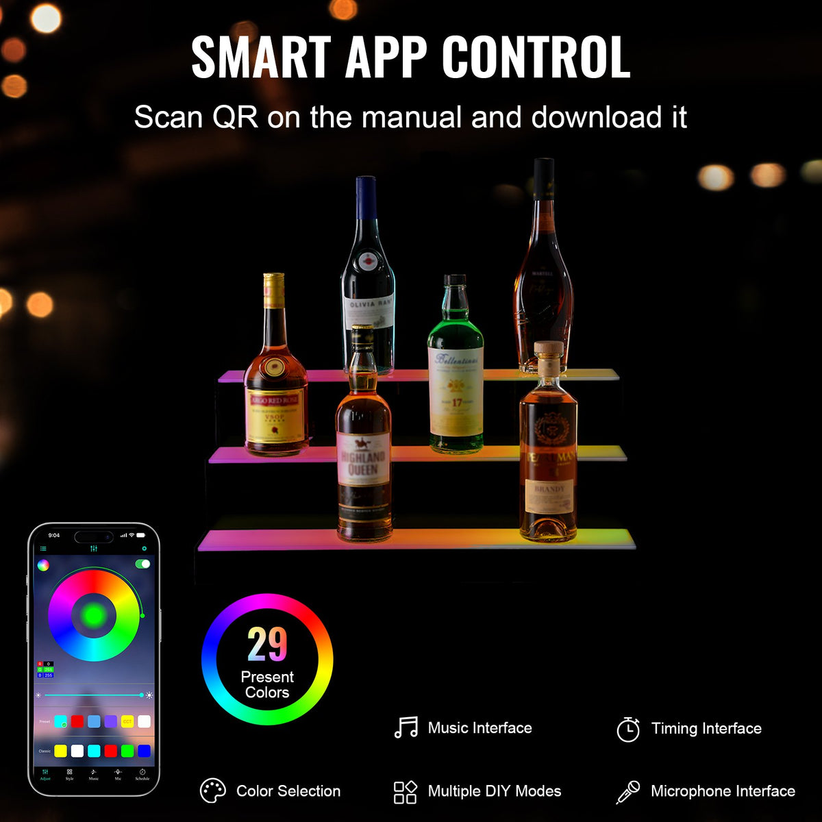 VEVOR Liquor Bottle Display Shelf - Select Your Configuration - ZTXJPLED324RFDT96V1 - view 3