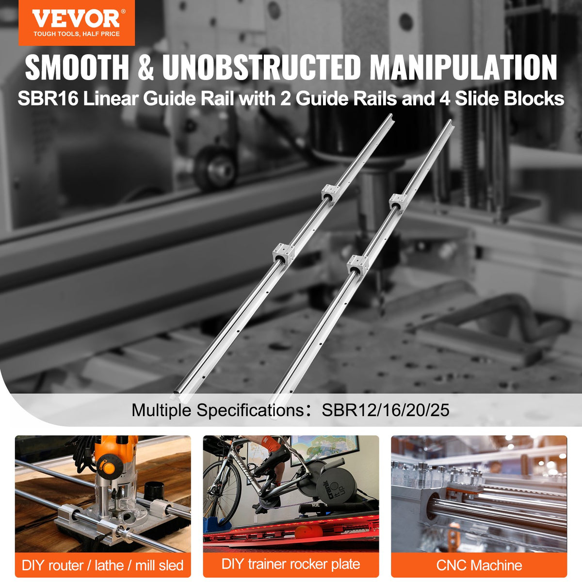 VEVOR Linear Guide Rail - Select Your Configuration - ZXDGSBR16MM157ZT7V0 - view 2