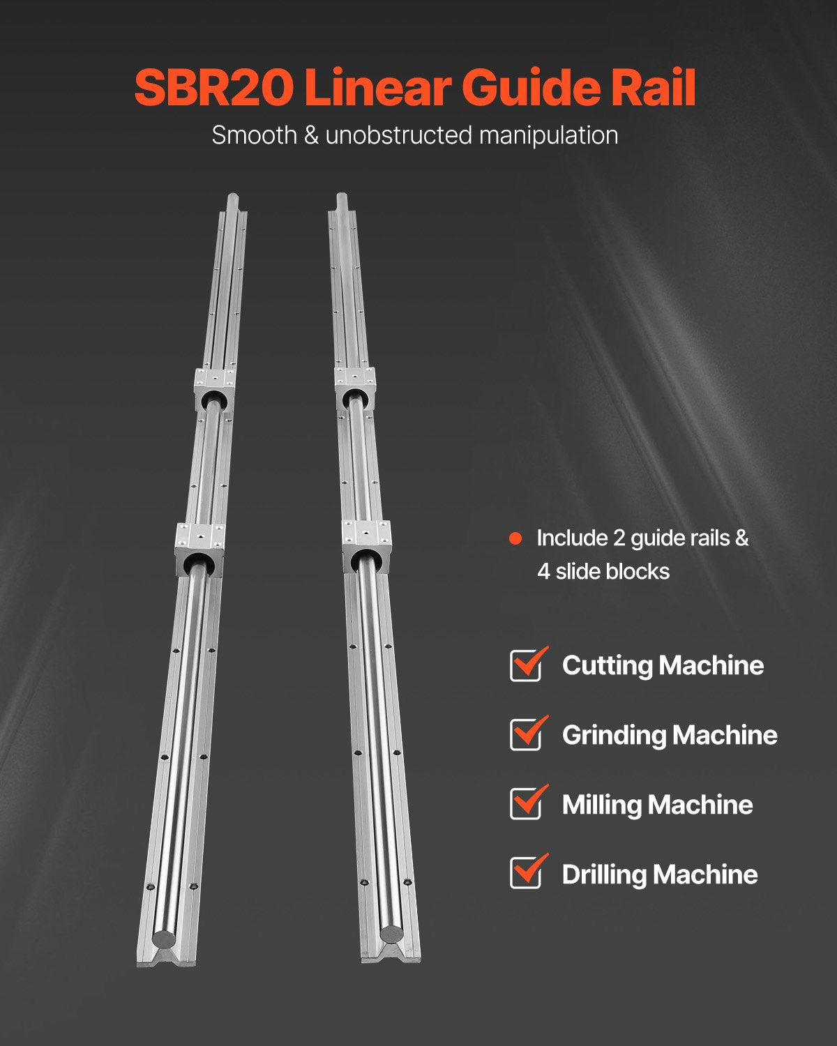 VEVOR Linear Guide Rail - Select Your Configuration - ZXDGSBR20MM15WNLNV0 - view 2
