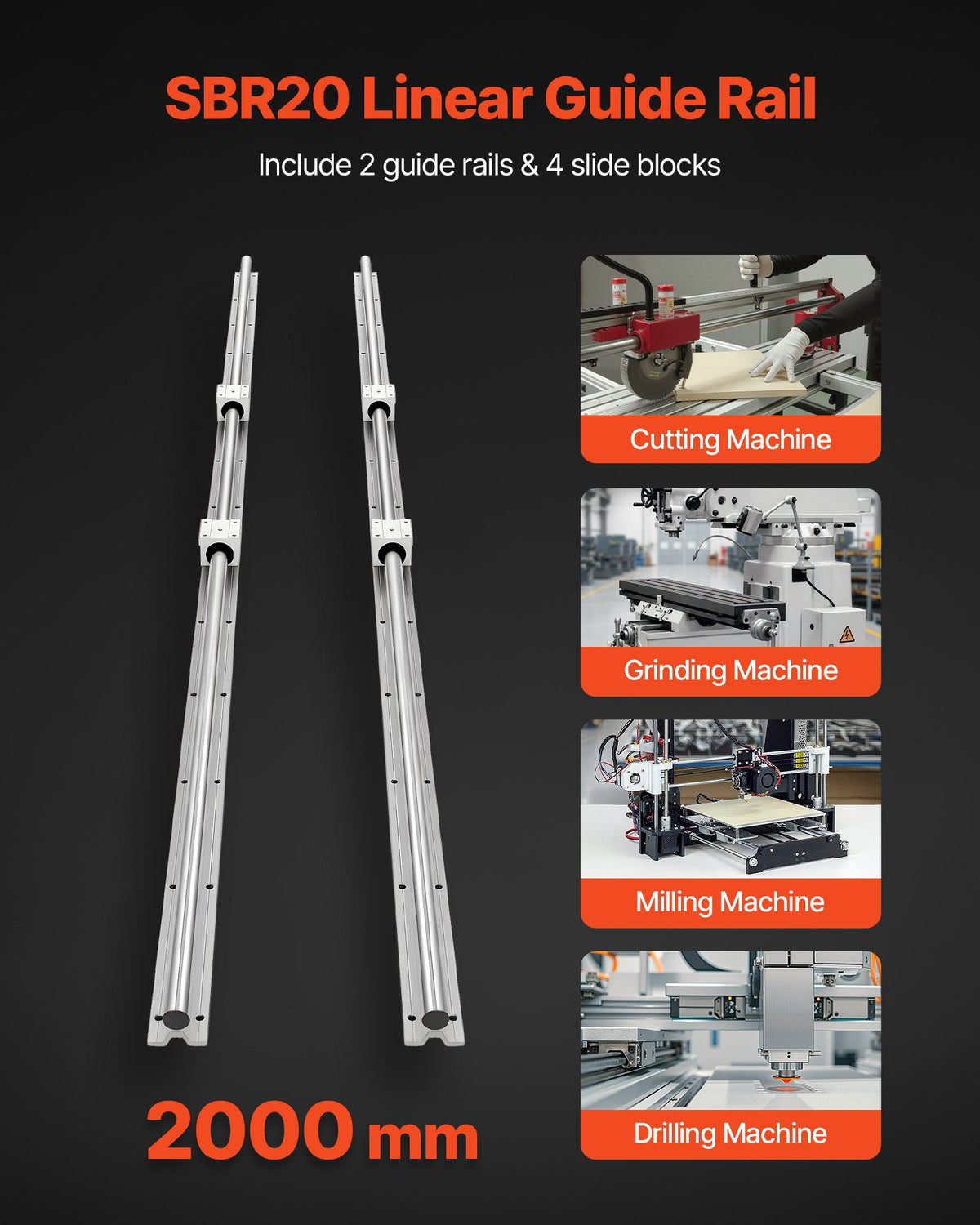 VEVOR Linear Guide Rail - Select Your Configuration - ZXDGSBR20MM2VCDIV001V0 - view 2