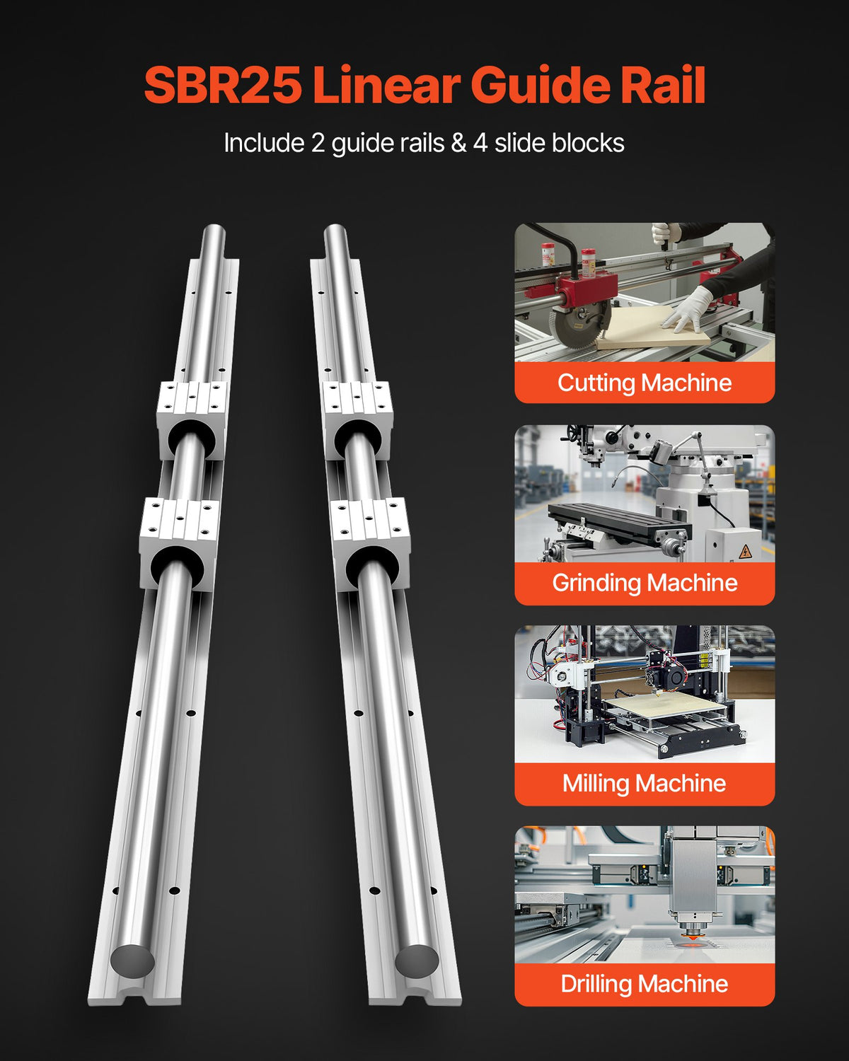 VEVOR Linear Guide Rail - Select Your Configuration - ZXDGSBR25MM1H0CIS001V0 - view 2
