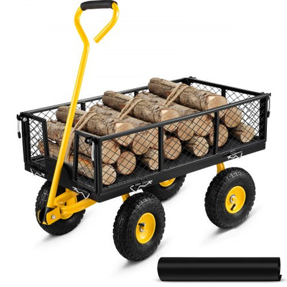 VEVOR Steel Garden Cart, Heavy Duty 500 lbs Capacity, with Removable Mesh Sides to Convert into Flatbed, Utility Metal Wagon with 180° Rotating Handle and 10 in Tires, Perfect for - ZXHYTCHSBB5009EM3V0 - view 1