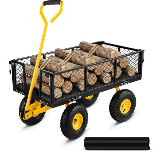 VEVOR Steel Garden Cart, Heavy Duty 500 lbs Capacity, with Removable Mesh Sides to Convert into Flatbed, Utility Metal Wagon with 180° Rotating Handle and 10 in Tires, Perfect for - ZXHYTCHSBB5009EM3V0 - view 1