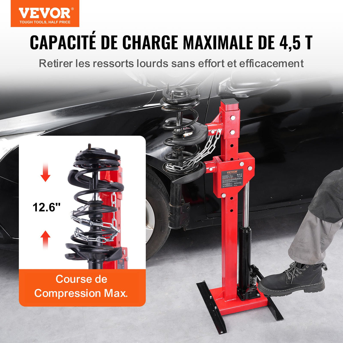 VEVOR Strut Spring Compressor, 4.5 Ton/9920 LBS Hydraulic Jack Capacity, 1 Ton Rated Compression Force, Auto Strut Coil Spring Compressor Tool, Hydraulic Spring Compressor for Strut Spring Removing - ZXJZDHCZQJTYYH9F2V0 - view 2