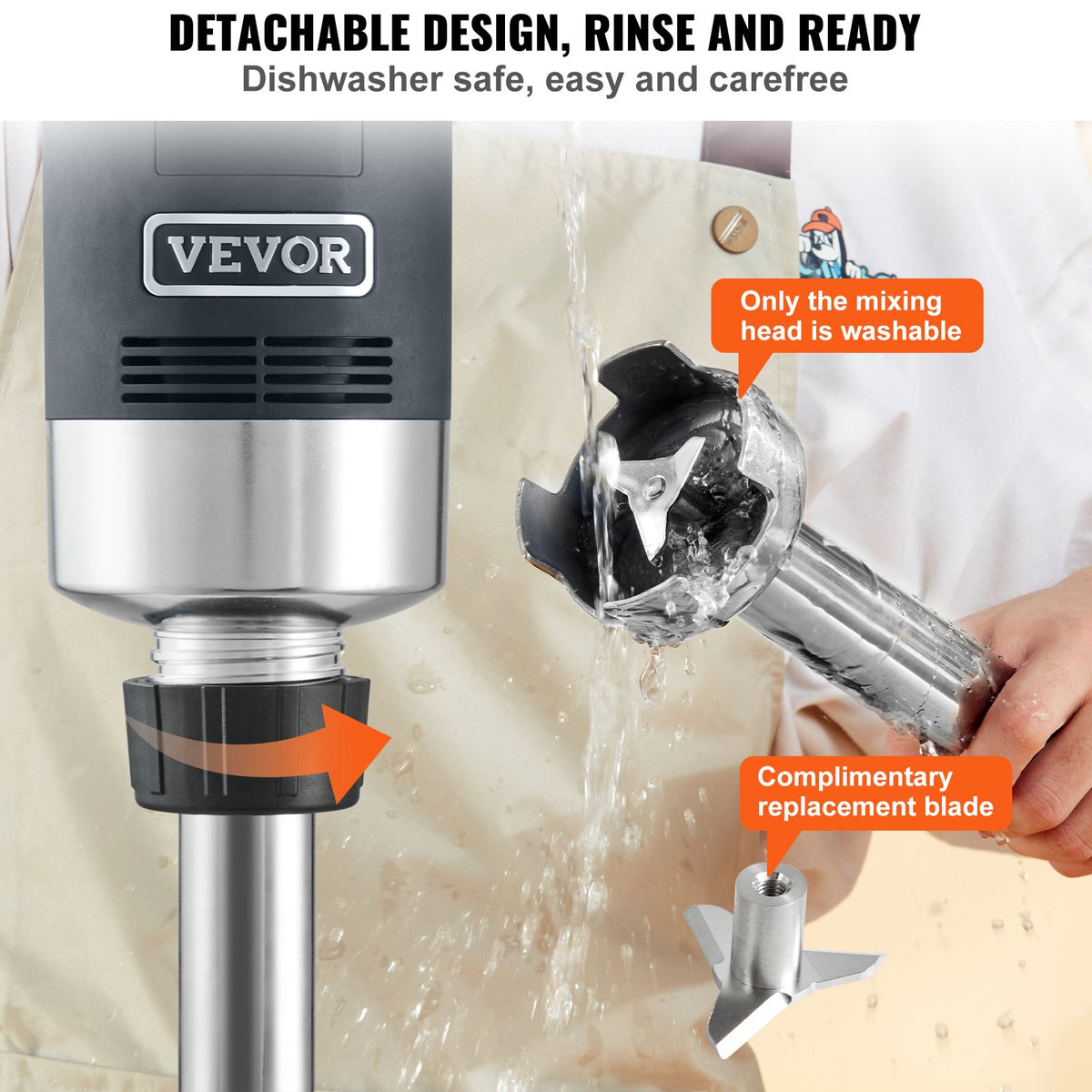 VEVOR Commercial Immersion Blender, 750W 12" Heavy Duty Hand Mixer, Variable Speed Kitchen Stick Mixer with 304 Stainless Steel Blade, Multi-Purpose Portable Mixer for Soup, - ZXSCJBQYCBSDJVG6KV1 - view 3
