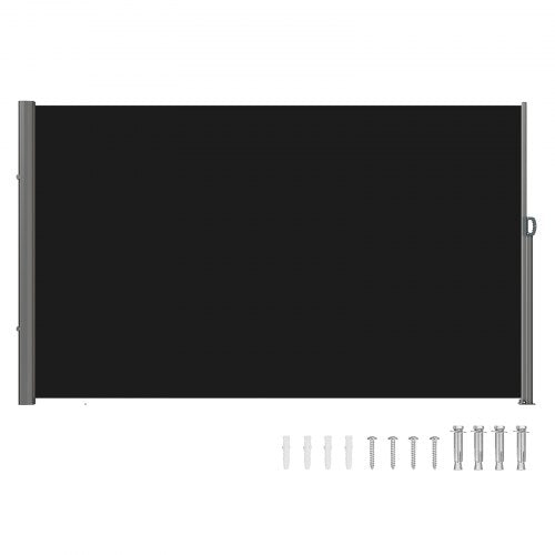 VEVOR Retractable Side Awning, 63''x 118'' Aluminum Outdoor Privacy Screen, 280g Polyester Water-proof Retractable Patio Screen, UV 30+ Room Divider Wind Screen for Patio, Backyard, Balcony, Black - ZYPF160X300CMBK01V0 - view 1