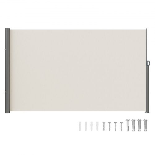 VEVOR Retractable Side Awning, 63''x 118'' Aluminum Outdoor Privacy Screen, 280g Polyester Water-proof Retractable Patio Screen, UV 30+ Room Divider Wind Screen for Patio, Backyard, Balcony, Beige - ZYPF160X300CMM001V0 - view 1