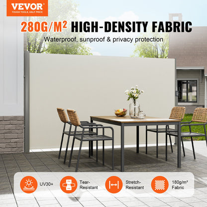 VEVOR Retractable Side Awning, 63''x 118'' Aluminum Outdoor Privacy Screen, 280g Polyester Water-proof Retractable Patio Screen, UV 30+ Room Divider Wind Screen for Patio, Backyard, Balcony, Beige - ZYPF160X300CMM001V0 - view 2