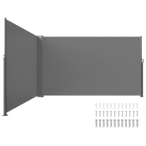 VEVOR Retractable Side Awning, 63''x 236'' Aluminum Outdoor Privacy Screen, 280g Polyester Water-proof Retractable Patio Screen, UV 30+ Room Divider Wind Screen for Patio, Backyard, Balcony, Gray - ZYPF160X600CMGY01V0 - view 1