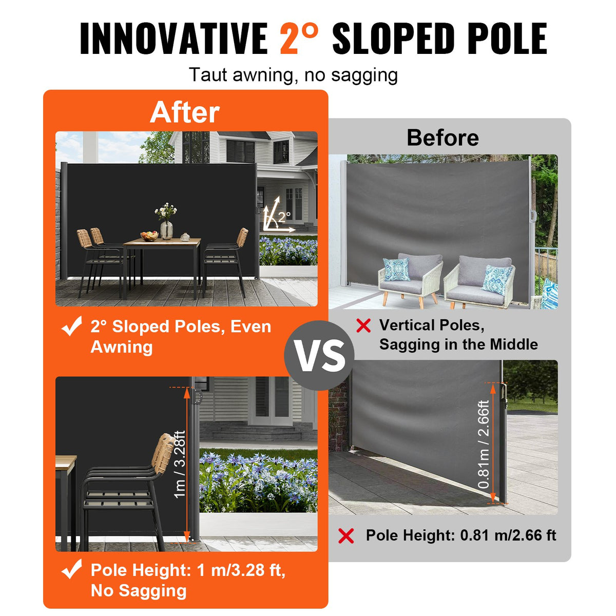 VEVOR Retractable Side Awnings - Select Your Configuration - ZYPF180X300CMBK01V0 - view 3