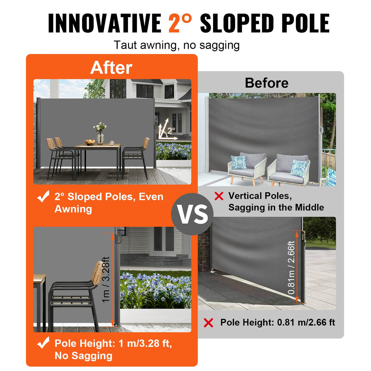 VEVOR Retractable Side Awnings - Select Your Configuration - ZYPF180X300CMGY01V0 - view 3