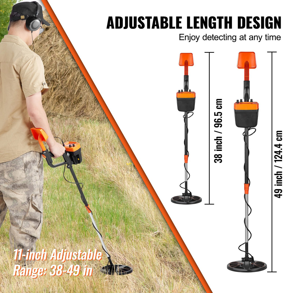 VEVOR Metal Detector for Adults & Kids, 8 Inch Waterproof Search Coil with High Accuracy Pointer Display, Adjustable 38''-49'' Gold Detector, Lightweight Aluminum Stem for Detecting Gold Treasure - ZZSJSTCQY82109C07V0 - view 3