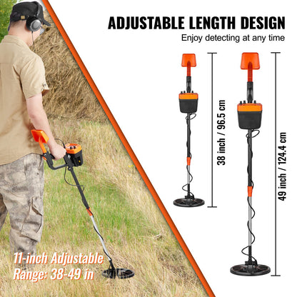 VEVOR Metal Detector for Adults & Kids, 8 Inch Waterproof Search Coil with High Accuracy Pointer Display, Adjustable 38''-49'' Gold Detector, Lightweight Aluminum Stem for Detecting Gold Treasure - ZZSJSTCQY82109C07V0 - view 3