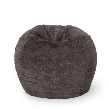 Vida 3 Foot Rounded Faux Fur Bean Bag, Brown/Beige image 1