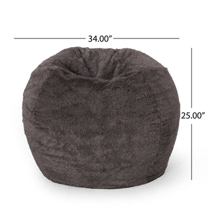 Vida 3 Foot Rounded Faux Fur Bean Bag, Brown/Beige image 5