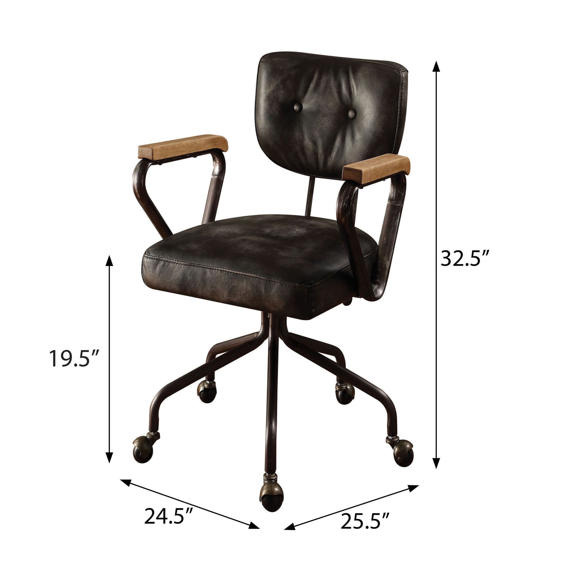 Vintage Black Swivel Office Chair with Nailhead Trim image 5
