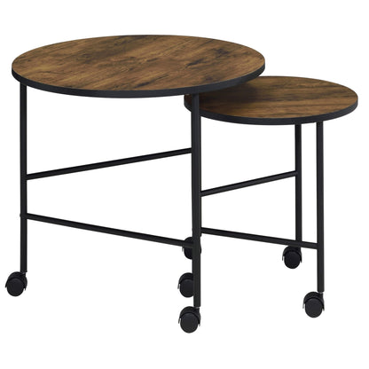 Vintage Oak and Black 2 Pieces Nesting Tables image 2