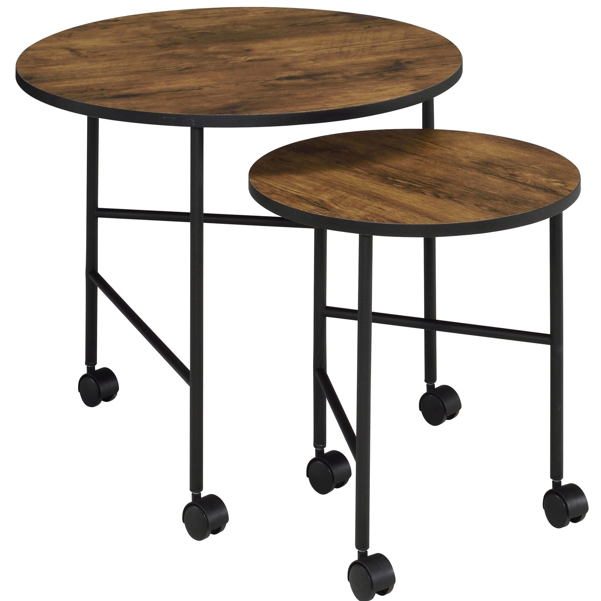 Vintage Oak and Black 2 Pieces Nesting Tables image 1