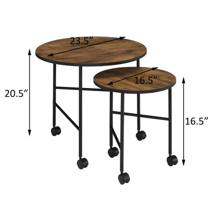 Vintage Oak and Black 2 Pieces Nesting Tables image 5