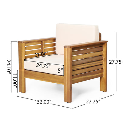 (Set of 2) Outdoor Acacia Wood Club Chairs with Cushions, Teak+Beige, 27.75"D x 32"W x 27.75"H image 4