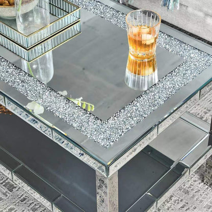 W 39.5" X D 19.5"X H 19.5" 2-layer crystal mirror stainless steel frame coffee table for use in offices, shops, living r image 3