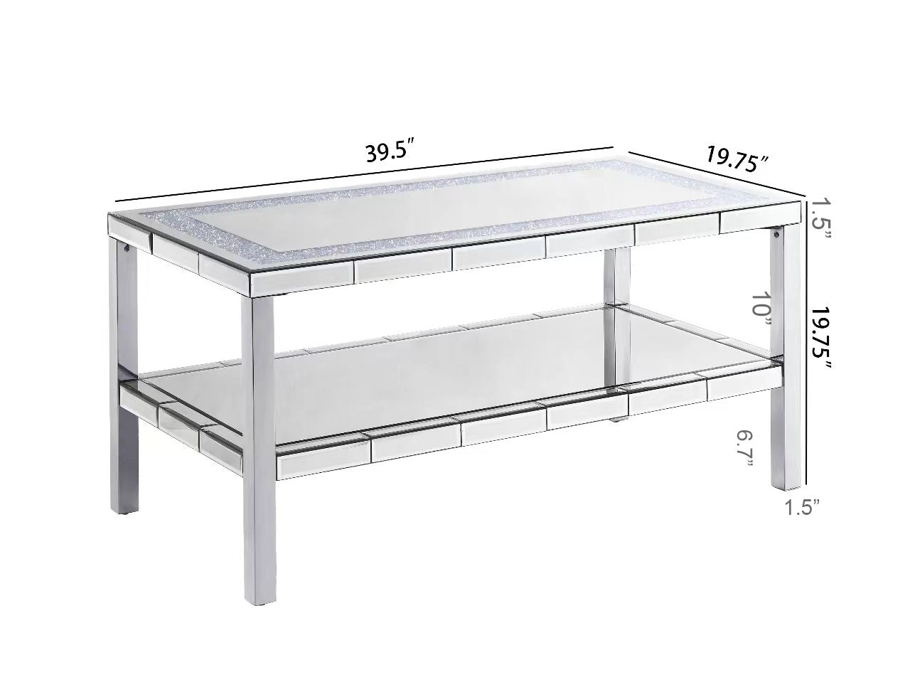 W 39.5" X D 19.5"X H 19.5" 2-layer crystal mirror stainless steel frame coffee table for use in offices, shops, living r image 7