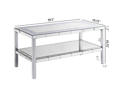 W 39.5" X D 19.5"X H 19.5" 2-layer crystal mirror stainless steel frame coffee table for use in offices, shops, living r image 7